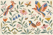 Whimsical Birds And Floral Wallpaper Folk Art Garden Wall Mural design