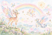 Winged Animals Rainbow Wallpaper Watercolor Nursery Wall Mural design