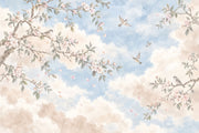 Blossoming Branches And Birds Wallpaper Watercolor Sky Wall Mural design