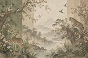 Chinoiserie Wildlife Landscape Wallpaper Misty Mountains Wall Mural design
