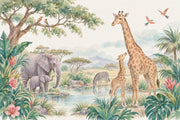Safari Animals Wallpaper Watercolor Nursery Wall Mural design