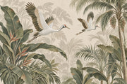 Tropical Cranes Wallpaper Vintage Jungle Wall Mural design