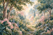 Watercolor Garden Path Wallpaper Romantic Botanical Wall Mural design