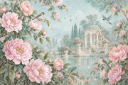 Pink Peonies Wallpaper Classical Pavilion Wall Mural design