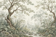 Misty Forest Wallpaper Watercolor Landscape Wall Mural design