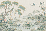 Chinoiserie Birds And Waterfall Wallpaper Ivory Garden Wall Mural design