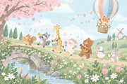 Watercolor Animal Orchestra Wallpaper Fairy Tale Landscape Wall Mural design