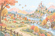 Watercolor Castle Landscape Wallpaper Pastel Storybook Wall Mural design