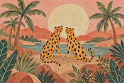 Cheetahs And Palms Wallpaper Muted Green Wall Mural design