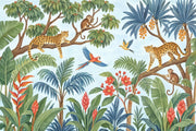 Tropical Jungle Animals Wallpaper Watercolor Illustration Wall Mural design