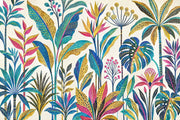 Tropical Botanical Wallpaper Teal Leaves And Gold Accents Wall Mural design