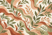 Green Leaf Branches Wallpaper Terracotta Bohemian Wall Mural design