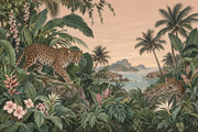 Leopard Jungle Coast Wallpaper Vintage Tropical Wall Mural design