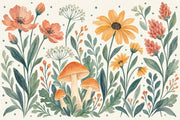 Watercolor Wildflowers Wallpaper Muted Green Botanical Wall Mural design