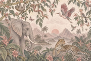 Tropical Jungle Animals Wallpaper Vintage Landscape Wall Mural design