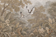 Tropical Crane Landscape Wallpaper Misty Forest Wall Mural design