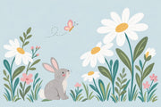 Cute Rabbit Garden Wallpaper Pastel Spring Wall Mural design