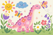 Pink Dinosaur Wallpaper Pastel Cartoon Garden Wall Mural design
