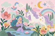 Unicorn Mermaid Rainbow Wallpaper Pastel Fantasy Wall Mural design