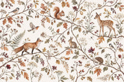 Woodland Animals Wallpaper Muted Green Botanical Wall Mural design