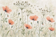 Watercolor Poppies Wallpaper Muted Green Botanical Wall Mural design