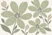 Sage Green Large Floral Wallpaper Hand Drawn Botanical Wall Mural design