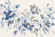 Blue Floral Wallpaper Watercolor Botanical Wall Mural design