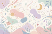 Celestial Clouds And Moon Wallpaper Pastel Kids Wall Mural design