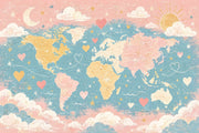 Pastel World Map Wallpaper Kids Travel Wall Mural design