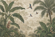 Parrots And Banana Leaves Wallpaper Vintage Jungle Wall Mural design