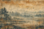 Misty Forest Wallpaper Sepia Landscape Wall Mural design