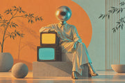 Disco Head Figure Wallpaper Retro Futurist Wall Mural design