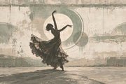 Flamenco Dancer Silhouette Wallpaper Distressed Geometric Circles Wall Mural design