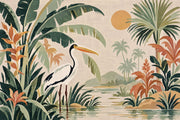 Tropical Lagoon Bird Wallpaper Watercolor Botanical Wall Mural design