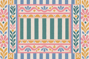 Folk Floral Border Wallpaper Pastel Stripes Wall Mural design