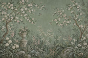 Chinoiserie Garden Birds Wallpaper Muted Green Wall Mural design