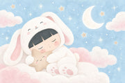 Sleeping Bunny Child Wallpaper Pastel Nursery Sky Wall Mural design