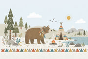 Woodland Bear Teepee Wallpaper Boho Camping Wall Mural design