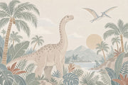 Pastel Dinosaur Landscape Wallpaper Tropical Nursery Wall Mural design