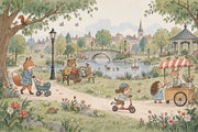 Storybook Park Animals Wallpaper Watercolor Illustration Wall Mural design
