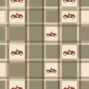 Vintage Race Car Wallpaper Plaid Checkered Cream And Sage Green design
