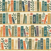 Bookshelf Wallpaper Whimsical Botanical Books On Cream Background design