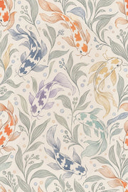 Koi Fish Wallpaper Aquatic Botanical On Ivory Background design