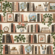 Bookshelf Wallpaper Watercolor Library Pattern Muted Green design