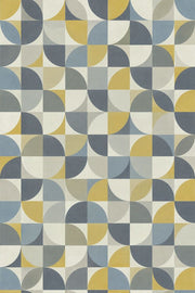 Geometric Grid Wallpaper Mid Century Modern Circles In Mustard Blue design