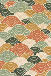 Geometric Arcs Wallpaper Sage Green Terracotta Mustard design