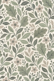 Botanical Branches Wallpaper Sage Green Leaves On Ivory Background design