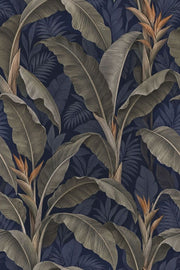 Banana Leaves Wallpaper Dark Tropical Navy Background design