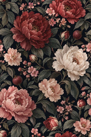 Peony And Pomegranate Wallpaper Dark Floral Navy Background design