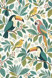 Tropical Birds Wallpaper Toucan Leaf Pattern design